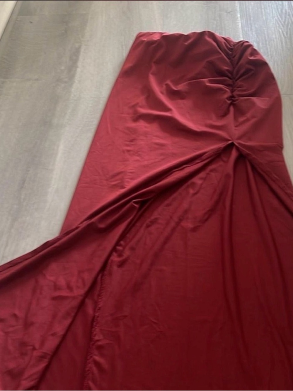 SHEIN Ruched Side-Slit Maxi Skirt - Burgundy Red